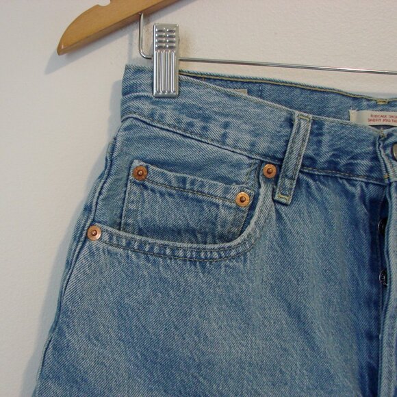 Levi's Ribcage Shorts Authentic Denim Jean Frayed Raw Hem Button Front Size 30 - Picture 5 of 15
